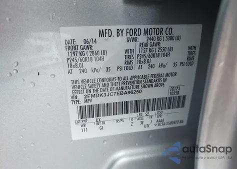 2014 Ford Edge Sel from USA, damaged, VIN 2FMDK3JC7EBA96250